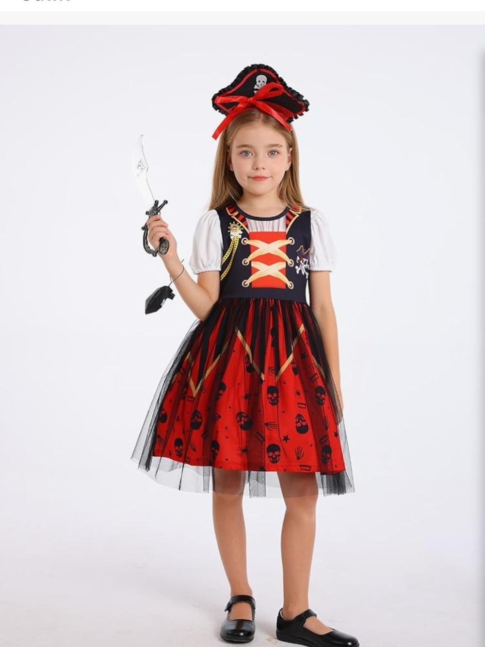 Red & Black Pirate Girl Costume Dress with Hat